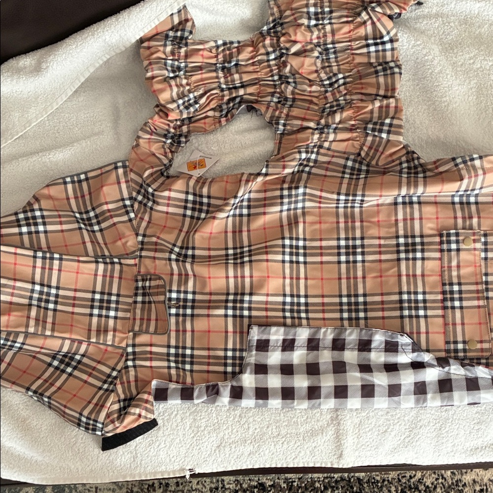 Chic Checkered Dog Raincoat - Beige and Black the Worthy Dog